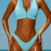 Top de costume de baie sportiv cu fermoar, de culoare turcoaz Top de costume de baie sportiv cu fermoar, de culoare turcoaz