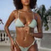 Top de costume de baie triunghiular cu gât halter din țesătură crinkle, culoare salvie Top de costume de baie triunghiular cu gât halter din țesătură crinkle, culoare salvie