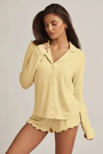 Top de pijama cu mâneci lungi Mirae Modal în galben pastel