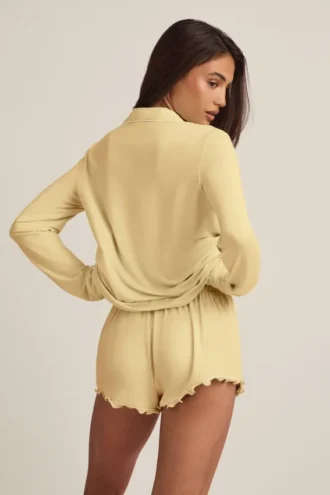 Top de pijama cu mâneci lungi Mirae Modal în galben pastel
