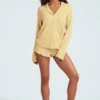 Top de pijama cu mâneci lungi Mirae Modal în galben pastel Top de pijama cu mâneci lungi Mirae Modal în galben pastel