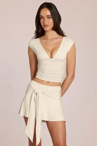 Top decoltat Nalia din modal, culoare Ivory