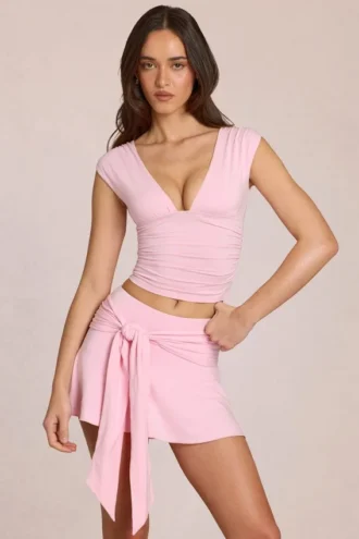 Top decoltat Nalia din modal, roz floare