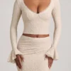 Top din dantelă cu mâneci lungi și volane Dagny, culoare ivoriu Top din dantelă cu mâneci lungi și volane Dagny, culoare ivoriu