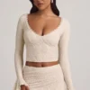 Top din dantelă cu mâneci lungi și volane Dagny, culoare ivoriu Top din dantelă cu mâneci lungi și volane Dagny, culoare ivoriu