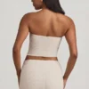 Top din dantelă fără bretele cu volane Tamia, culoare Ivory Top din dantelă fără bretele cu volane Tamia, culoare Ivory