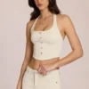 Top din denim Elowis cu gât halter, stil corset, în culoarea ivoriu Top din denim Elowis cu gât halter, stil corset, în culoarea ivoriu