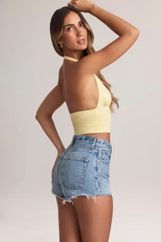 Top Drew Modal cu gât halter în culoarea Lemon Sherbet