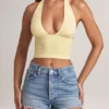 Top Drew Modal cu gât halter în culoarea Lemon Sherbet Top Drew Modal cu gât halter în culoarea Lemon Sherbet