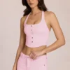 Top Elowis din denim cu gât halter, în stil corset, în roz floare Top Elowis din denim cu gât halter, în stil corset, în roz floare