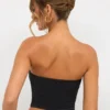 Top fără bretele cu decolteu adânc din jersey Eevi, negru