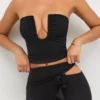 Top fără bretele cu decolteu adânc din jersey Eevi, negru
