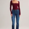 Top Kaia din modal, cu guler pătrat și mâneci lungi, în culoarea vin Top Kaia din modal, cu guler pătrat și mâneci lungi, în culoarea vin