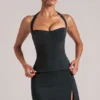 Top lung cu gât halter Vita  în negru