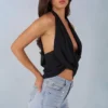 Top Maraya cu decolteu adânc și gât în V, negru Top Maraya cu decolteu adânc și gât în V, negru