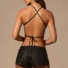 Top Maris cu fundă în spate, model fluture, negru Top Maris cu fundă în spate, model fluture, negru