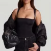 Top Mirandria din jersey moale, cu guler pătrat și drapaje, negru Top Mirandria din jersey moale, cu guler pătrat și drapaje, negru