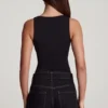 Top Mirandria din jersey moale, cu guler pătrat și drapaje, negru Top Mirandria din jersey moale, cu guler pătrat și drapaje, negru