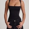 Top Mirandria din jersey moale, cu guler pătrat și drapaje, negru Top Mirandria din jersey moale, cu guler pătrat și drapaje, negru