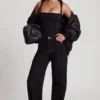 Top Mirandria din jersey moale, cu guler pătrat și drapaje, negru Top Mirandria din jersey moale, cu guler pătrat și drapaje, negru