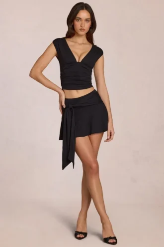Fustă-pantalon Evelique cu talie medie, negru