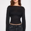 Top negru cu mâneci lungi și spate decupat din tricot transparent Nari Top negru cu mâneci lungi și spate decupat din tricot transparent Nari