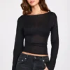 Top negru cu mâneci lungi și spate decupat din tricot transparent Nari Top negru cu mâneci lungi și spate decupat din tricot transparent Nari