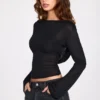 Top negru cu mâneci lungi și spate decupat din tricot transparent Nari Top negru cu mâneci lungi și spate decupat din tricot transparent Nari