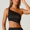 Top scurt asimetric cu volane Brisa, negru Top scurt asimetric cu volane Brisa, negru