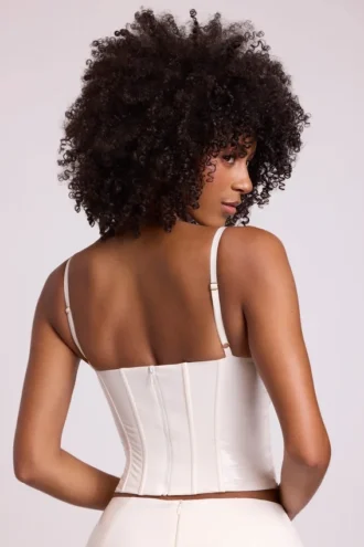 Top scurt corset cu sârmă din vinil Cassandra, alb
