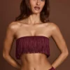 Top scurt cu bretele și franjuri Bruma, de culoare roșu vin Top scurt cu bretele și franjuri Bruma, de culoare roșu vin