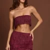 Top scurt cu bretele și franjuri Bruma, de culoare roșu vin Top scurt cu bretele și franjuri Bruma, de culoare roșu vin