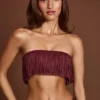 Top scurt cu bretele și franjuri Bruma, de culoare roșu vin Top scurt cu bretele și franjuri Bruma, de culoare roșu vin