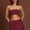Top scurt cu bretele și franjuri Bruma, de culoare roșu vin Top scurt cu bretele și franjuri Bruma, de culoare roșu vin