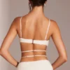 Top scurt cu bretele și sârmă, cu decorațiuni, model Parma, în culoarea alb