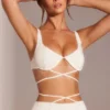 Top scurt cu bretele și sârmă, cu decorațiuni, model Parma, în culoarea alb