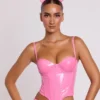 Top scurt cu corset cu sârmă din vinil Cassandra, roz Top scurt cu corset cu sârmă din vinil Cassandra, roz