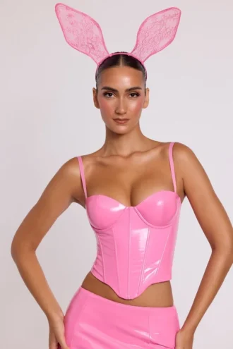 Top scurt cu corset cu sârmă din vinil Cassandra, roz