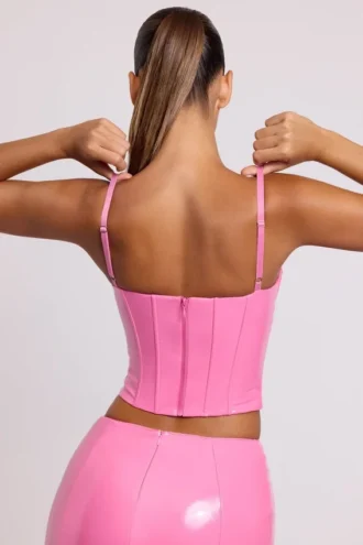 Top scurt cu corset cu sârmă din vinil Cassandra, roz