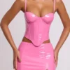Top scurt cu corset cu sârmă din vinil Cassandra, roz Top scurt cu corset cu sârmă din vinil Cassandra, roz