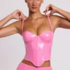 Top scurt cu corset cu sârmă din vinil Cassandra, roz Top scurt cu corset cu sârmă din vinil Cassandra, roz