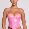 Top scurt cu corset cu sârmă din vinil Cassandra, roz Top scurt cu corset cu sârmă din vinil Cassandra, roz