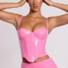 Top scurt cu corset cu sârmă din vinil Cassandra, roz Top scurt cu corset cu sârmă din vinil Cassandra, roz