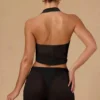 Top scurt cu decolteu halter și nod în față, model Harbour, negru Top scurt cu decolteu halter și nod în față, model Harbour, negru