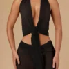 Top scurt cu decolteu halter și nod în față, model Harbour, negru Top scurt cu decolteu halter și nod în față, model Harbour, negru