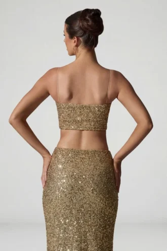 Top scurt cu decupaje și ornamente Ariana, în culoarea auriu