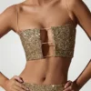 Top scurt cu decupaje și ornamente Ariana, în culoarea auriu