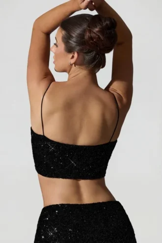 Top scurt cu decupaje și ornamente Ariana, negru