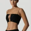 Top scurt cu decupaje și ornamente Ariana, negru Top scurt cu decupaje și ornamente Ariana, negru