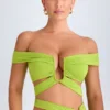 Top scurt cu decupaje și umeri decupați Zene în verde lime Top scurt cu decupaje și umeri decupați Zene în verde lime